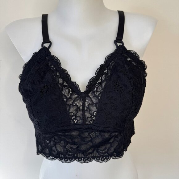 Aerie Eyelash Softest Lace Lined Bralette Bra Black Stappy Comfy Sz XL - Picture 1 of 8